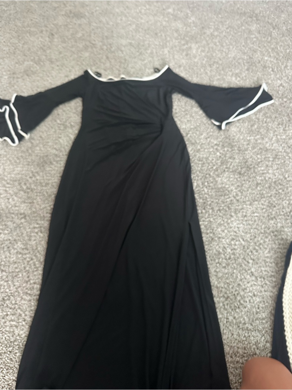 Ralph Lauren Black Off-Shoulder Maxi Dress with White Trim